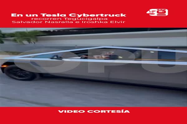En un Tesla Cybertruck, recorren Tegucigalpa Salvador Nasralla e Iroshka Elvir